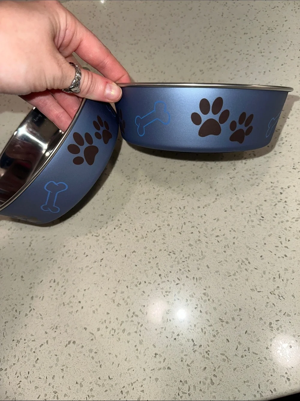 FREE W/ BUNDLE! Bella Stainless Steel Dog Bowls with Paw & Bone Design - Blue